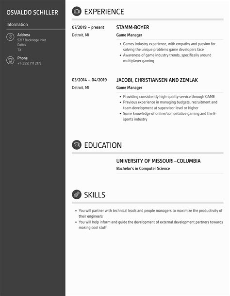 Game Manager Resume Samples | Velvet Jobs