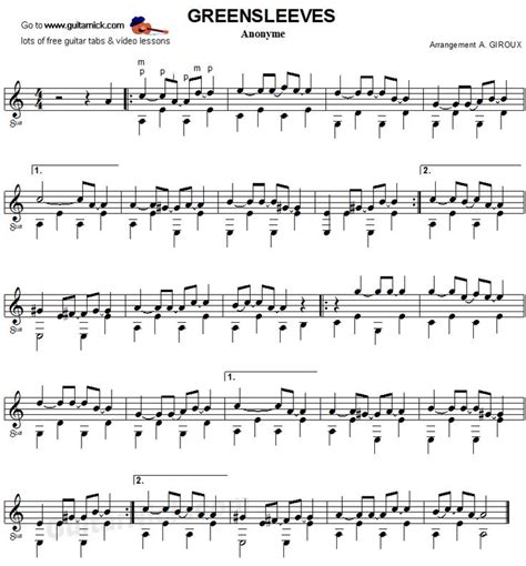 Greensleeves - :fingerpicking guitar sheet music | Guitar, Guitar ...