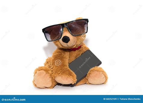 Cool Teddy Bear in Sunglasses with Phone Isolated Stock Image - Image ...