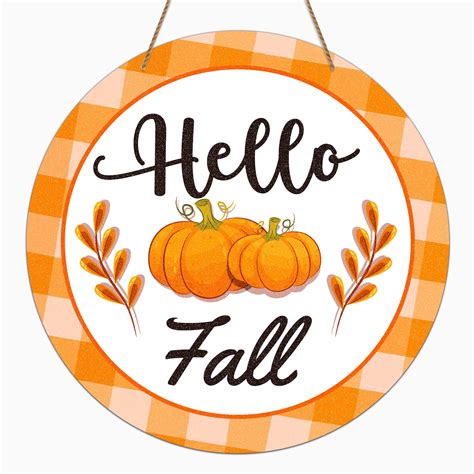 WaaHome Hello Fall Sign for Front Door,11.5" Round Fall Wreath Door ...