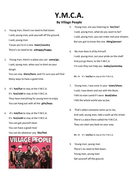 Song Worksheet: YMCA by Village People