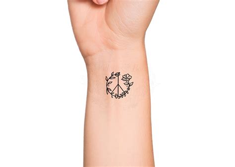 Wildflower Peace Sign Outline Temporary Tattoo Peace Love - Etsy