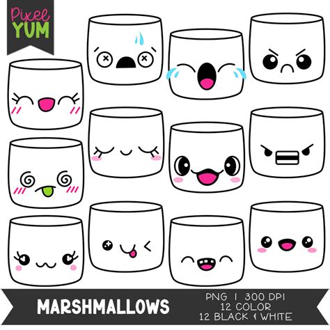 Marshmallow Clipart - Kawaii Emotions Clip Art - Commercial Use OK ...