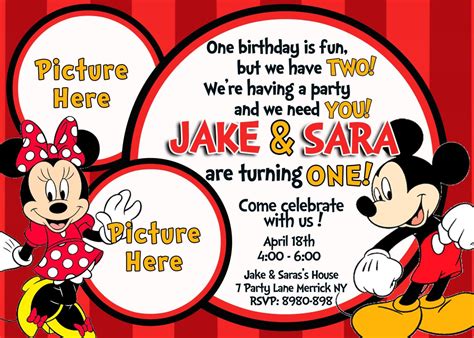 Mickey And Minnie Birthday Invitations - grochow