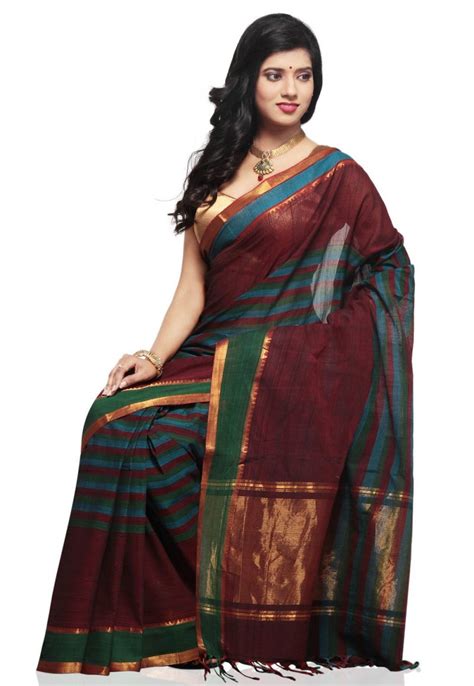 Brown Color Mangalagiri Cotton Saree – Devi Handlooms