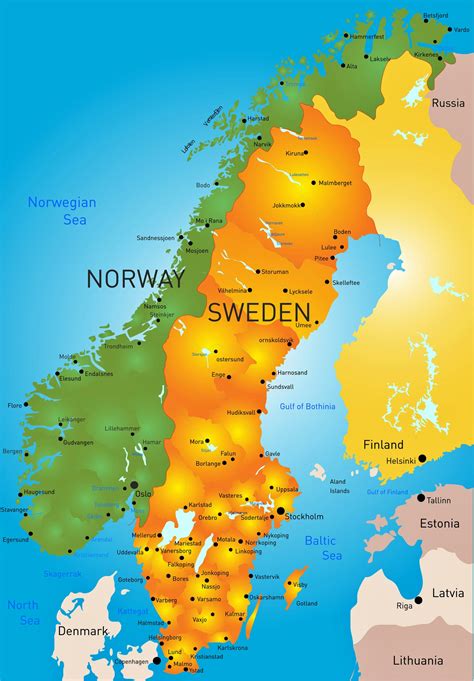 Cities map of Sweden - OrangeSmile.com