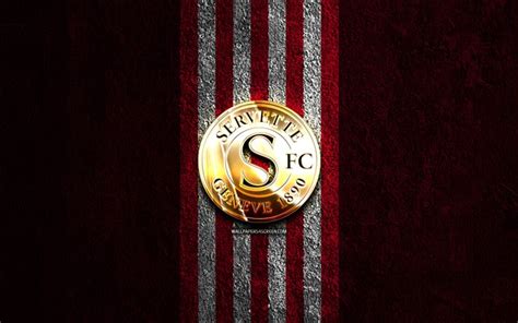 Download Servette FC golden logo, 4k, red stone background, Swiss Super ...