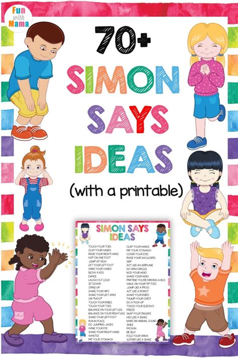 70+ Simon Says Ideas For Kids + Printable + Printable - Fun with Mama