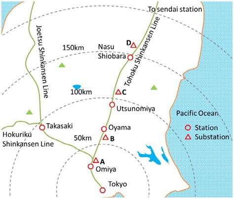 Map of tohoku Shinkansen line and traction substation. | Download ...