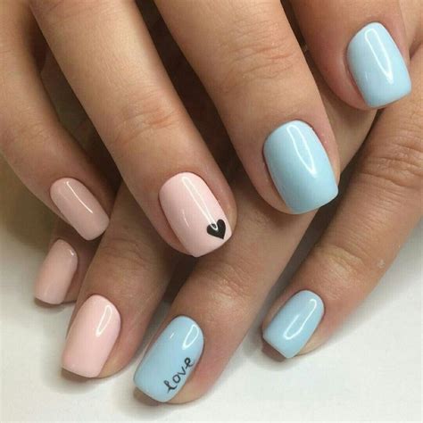 Pink nails with black heart and blue nails with love - Pinterest ...