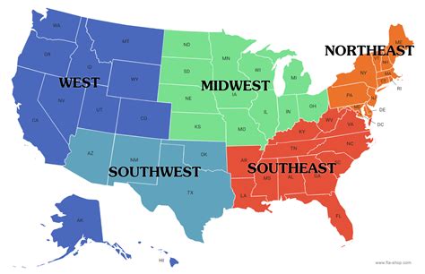 Map Of The Us By Region - Reyna Charmian