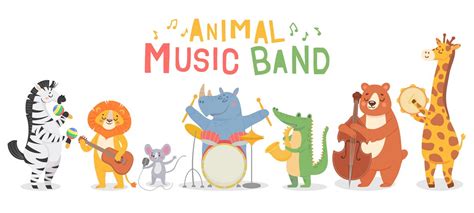 Animal musicians characters. Funny animals play musical instruments, m ...