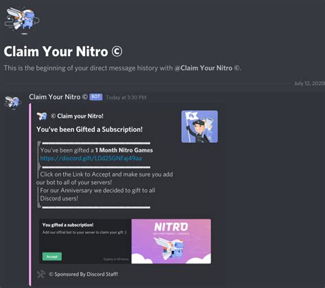 "Claim your nitro" bot scam – Discord