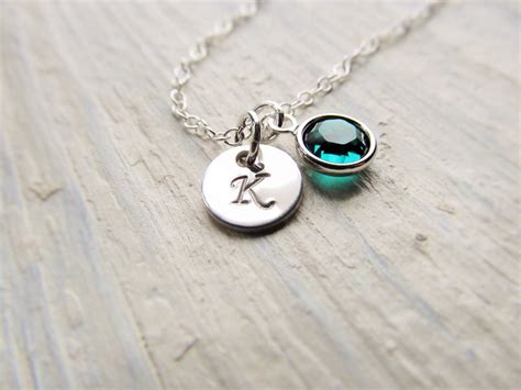 Birthstone Initial Necklace Sterling Silver Necklace