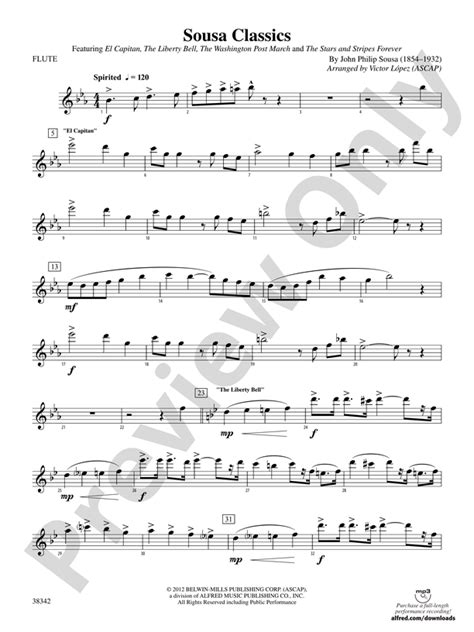 Sousa Classics: Flute: Flute Part - Digital Sheet Music Download