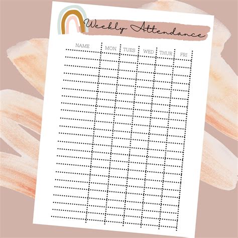 Weekly Attendance Tracker, Printable Student Attendance Sheet for ...