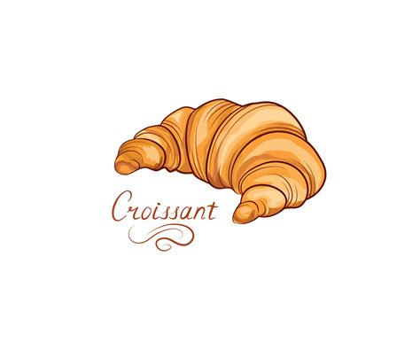 Croissant french food icon. Grain food color hand drawing line art on ...