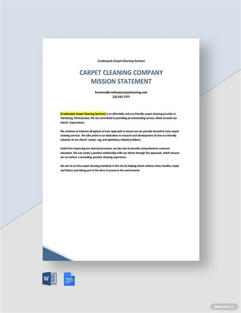 Carpet Cleaning Company Mission Statement Template in Word, Google Docs ...