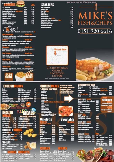 Menu at Mikes fast food, Liverpool