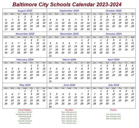 Baltimore City Public School Calendar 2023-2024 With Holiday