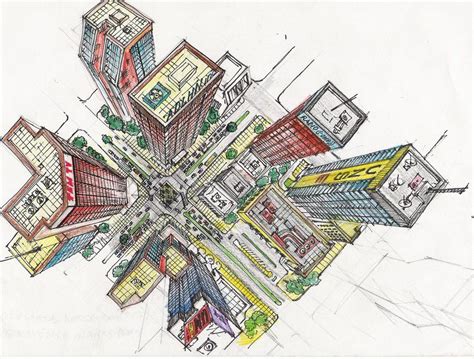 City in colour by Aftermath1990 on DeviantArt | City drawing, Birds eye ...