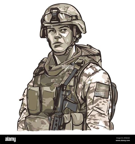 Military infantry. Cartoon soldier isolated drawing. Vector art of army ...