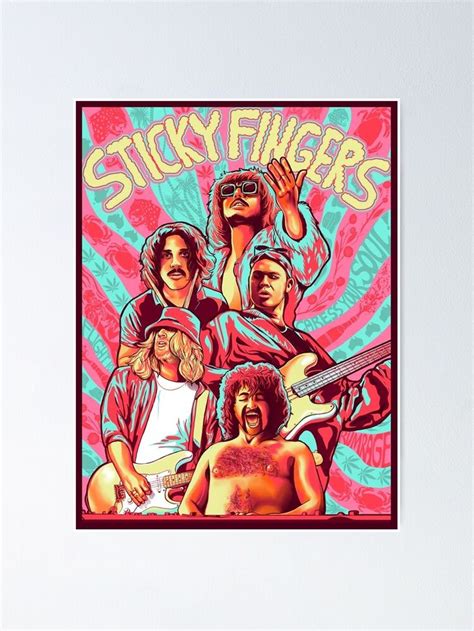 the sticky fingers poster is shown in pink and blue