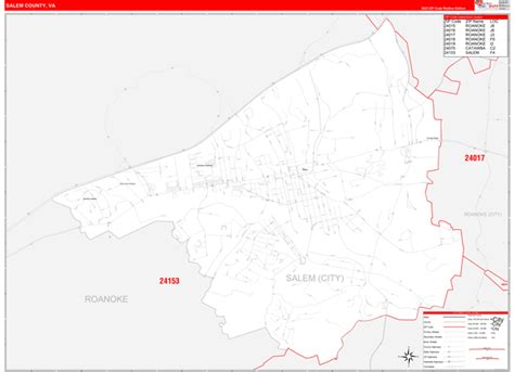 Salem County, VA Zip Code Wall Map Red Line Style by MarketMAPS - MapSales