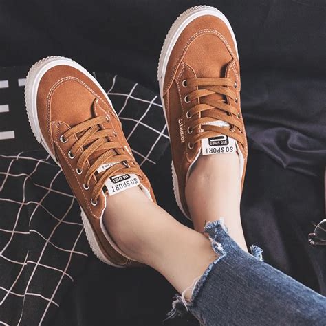 Women Casual Shoes Brown Sneakers for Female Lace Up Classic Design ...