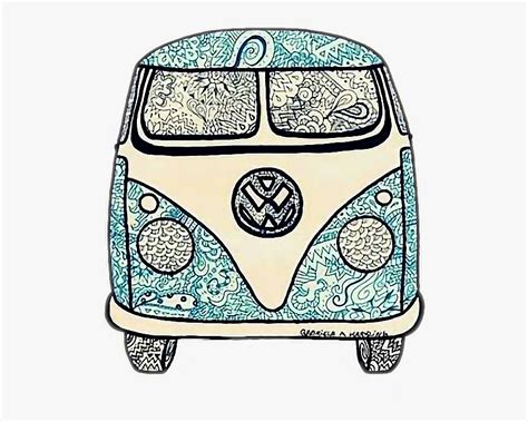 #hippie #volkswaguen #blue - Kombi Van Drawing, HD Png Download ...