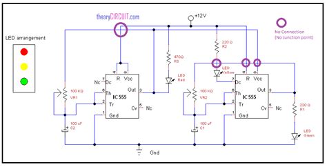 Traffic light circuit using IC 555