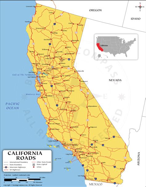 California Road Map with Interstate Highways and US Highways