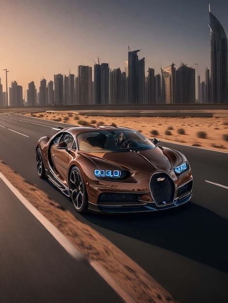 Premium AI Image | Bugatti Chiron in a copper metallic color drivi