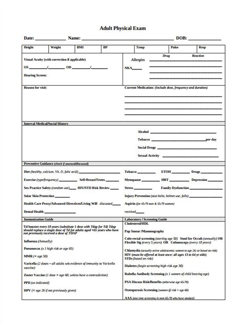 Physical Examination Form Formidable Template Free Printable Exam ...