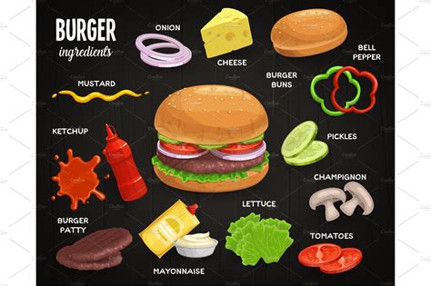 Fast food ingredients for burger | Food Illustrations ~ Creative Market