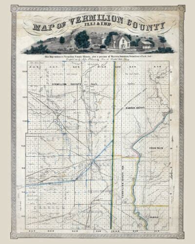 1850 Map of Vermillion County Illinois and Neighboring Indiana Counties ...