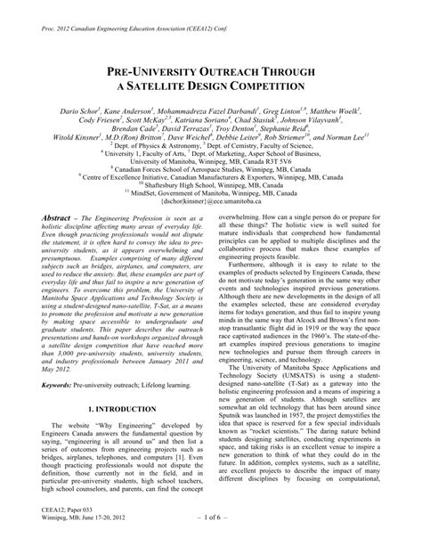 (PDF) PRE-UNIVERSITY OUTREACH THROUGH A SATELLITE DESIGN COMPETITION