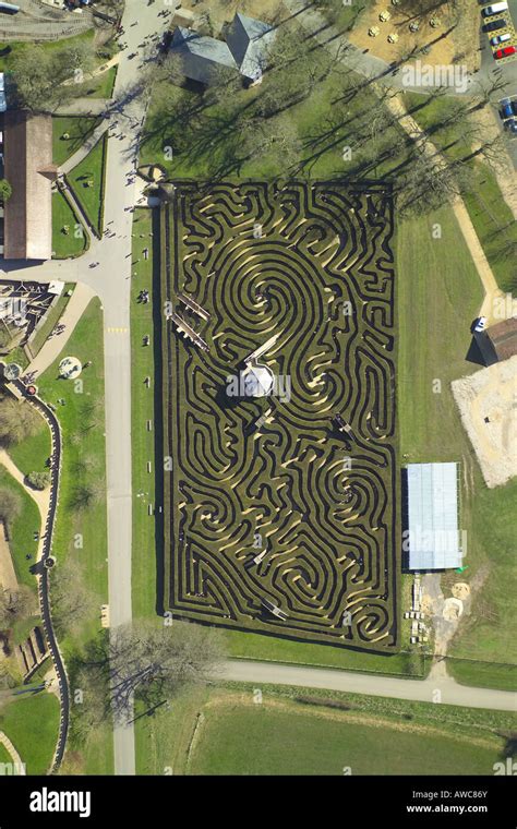 Vertical aerial view of the hedge maze at Longleat House Stock Photo ...