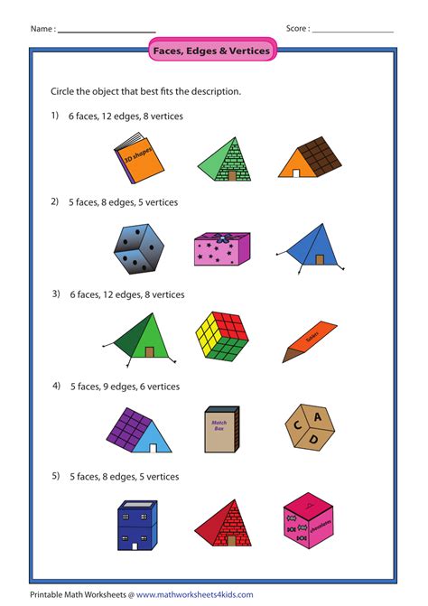 Faces Edges Vertices Review Worksheet