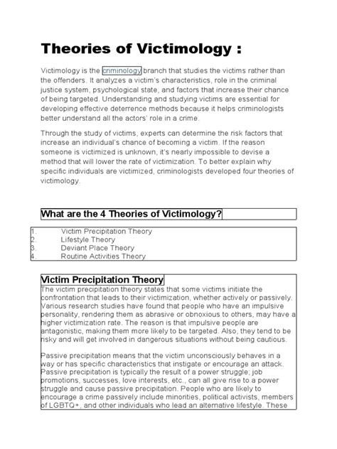 What Are The 4 Theories of Victimology? | PDF | Criminology | Victimology