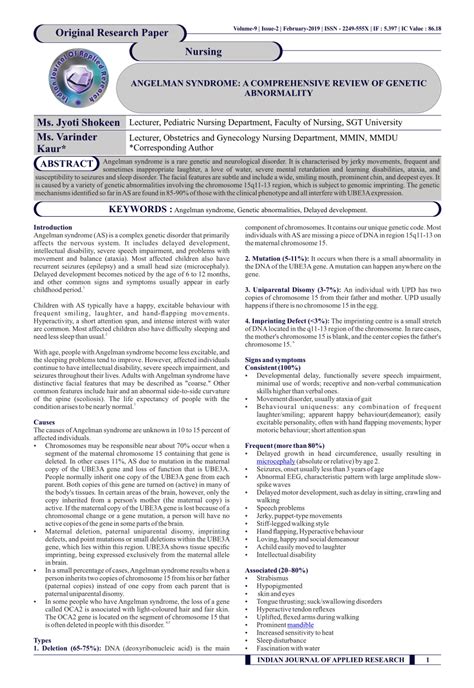 (PDF) ANGELMAN SYNDROME: A COMPREHENSIVE REVIEW OF GENETIC ABNORMALITY