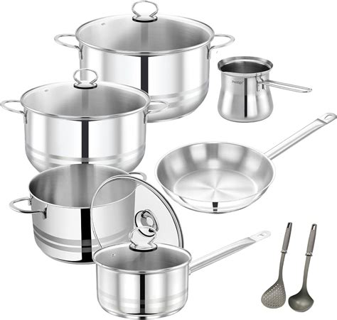 Prestige Stainless Steel 12Pc Cookware Set | Induction Bottom Pots and ...