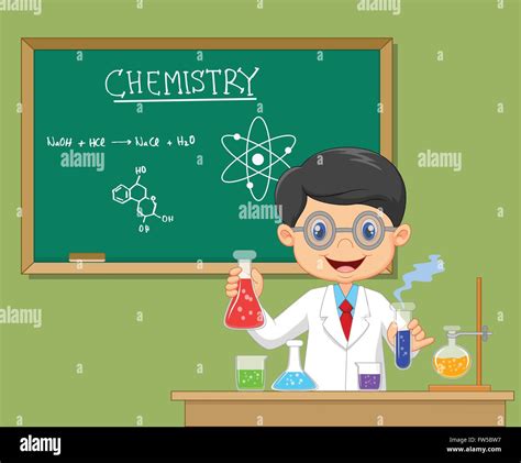 Cartoon scientist boy in lab coat with chemical glassware Stock Vector ...