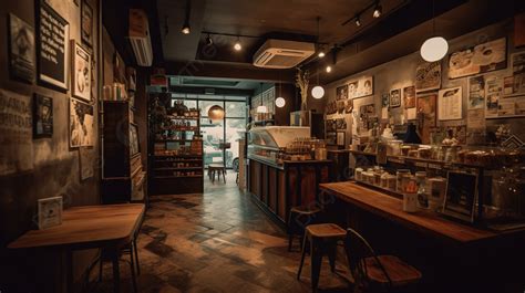 An Old Coffee Shop With Very Dark Walls Background, Coffee Cafe Image ...