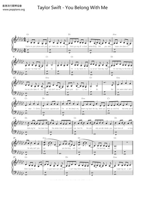 Taylor Swift-You Belong With Me Sheet Music pdf, - Free Score Download ★