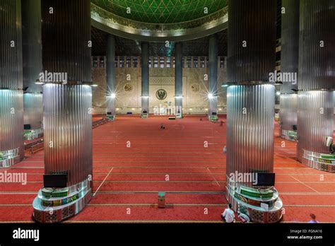 Interior of the Istiqlal Mosque, or Masjid Istiqlal, in Jakarta - the ...