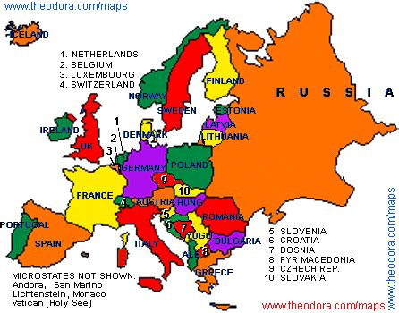 Countries and regions in Europe