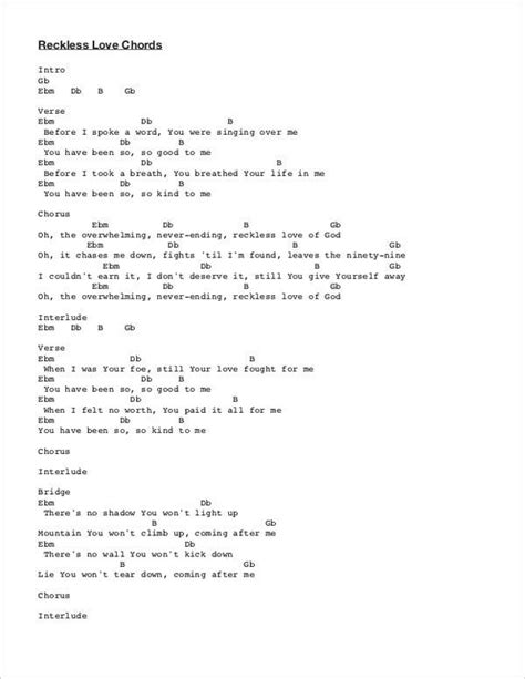 Reckless Love Chords (PDF) | Piano chords songs, Piano songs chords ...