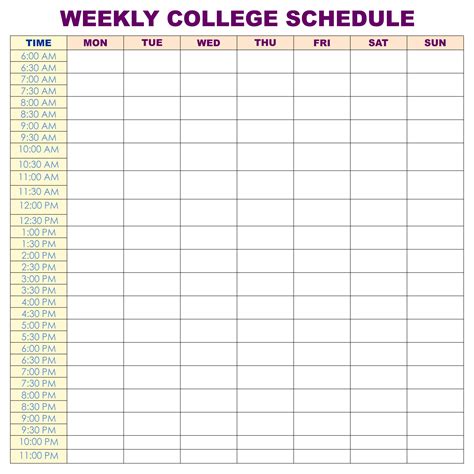 5 Best College Class Schedule Printable PDF for Free at Printablee