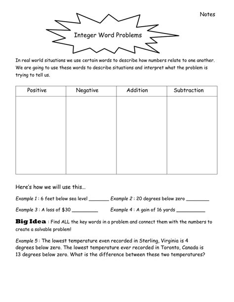 Integer Word Problem Notes